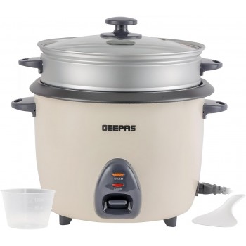 Geepas GRC4326 2.2L Electric Rice Cooker -Cook/Warm/Steam, High-Temperature Protection - Make Rice & Steam Healthy Food & Vegetables