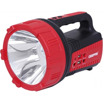 Geepas GSL5572 Rechargeable LED Emergency Searchlight - Portable Spotlight with 10 Hours Working with 2 USB Input | Ideal for Camping, Outdoor & Emergency Power Cuts