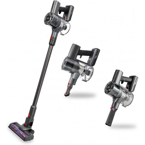 Geepas 2-in-1 Cordless Upright Handheld Stick Vacuum Cleaner - Rechargeable Powerful 22.2v Lithium Battery & LED Brush, for Hard Floor, Carpet.