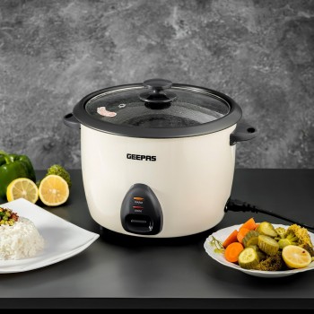 Geepas GRC4326 2.2L Electric Rice Cooker -Cook/Warm/Steam, High-Temperature Protection - Make Rice & Steam Healthy Food & Vegetables