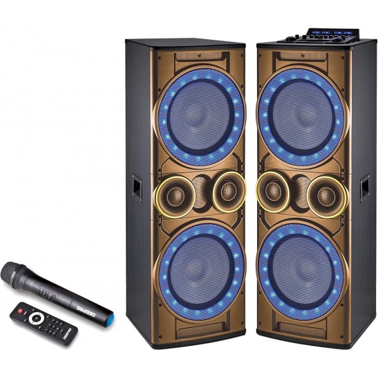 Geepas 2.0 Channel Professional Speaker-Wireless Microphones, GMS8518 6 Band Graphic Equalizer Bluetooth | Portable Speaker |Trolley Handle, USB & Auxiliary Inputs