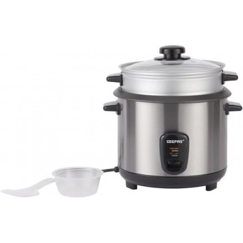 Geepas 1.5 L Multifunctional Rice Cooker- GRC35040| Durable Construction with Cool Touch Handle|Equipped with Tempered Glass Lid, Rice Spoon