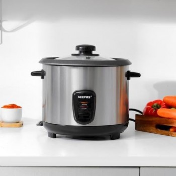 Geepas 1.5 L Multifunctional Rice Cooker- GRC35040| Durable Construction with Cool Touch Handle|Equipped with Tempered Glass Lid, Rice Spoon