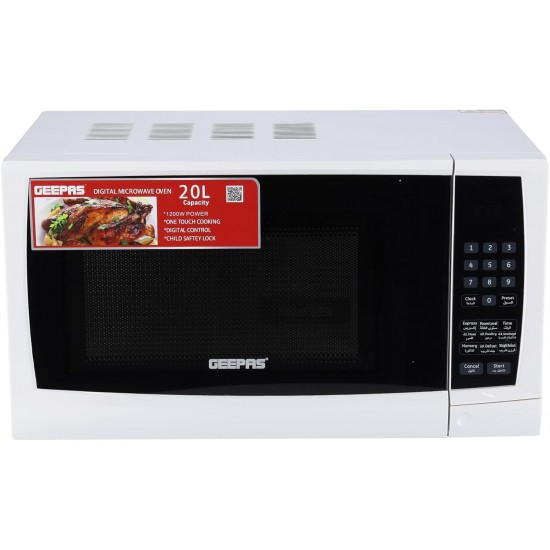 GEEPAS GMO1895 20L 1200W Digital Microwave Oven - Microwave Oven with Multiple Cooking Menus | Reheating & Defrost Function