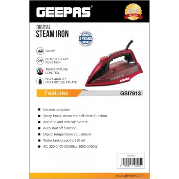 Geepas- GSI7813 digital steam iron with digital temperature control and auto shut-off function