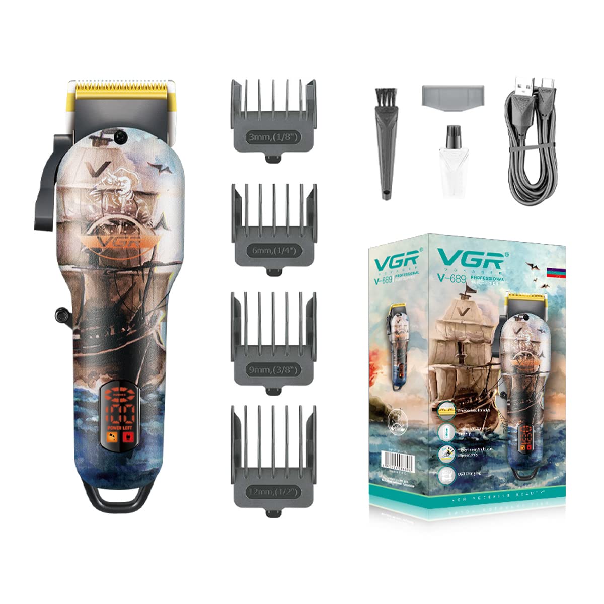 VGR V-689 Professional Rechargeable cordless Hair Clipper with LED 