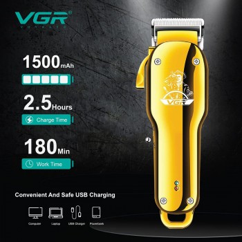 VGR Professional Rechargeable Hair Clipper Gold V-678