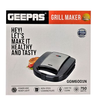 Geepas GGM6001 2-Slice Grill Maker, 1.0 kg non-stick coating soleplates 700 watt