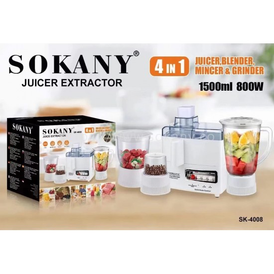 Sokany SK-4008 Multimixer 800W with 1.5lt Bucket and Blender Jug White