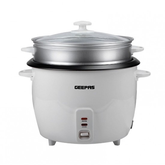 Geepas GRC4327N Rice Cooker & Steamer Non-Stick Inner Pot 2.8L 1000W - White (UK Plug)