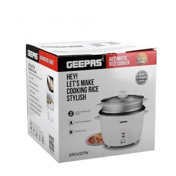 Geepas GRC4327N Rice Cooker & Steamer Non-Stick Inner Pot 2.8L 1000W - White (UK Plug)