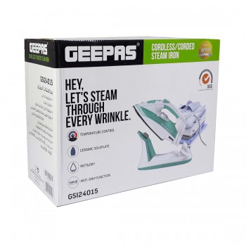 Geepas GSI24015 Cordless Ceramic Steam Iron Box 2400W (240ml Water Tank) (UK Plug)