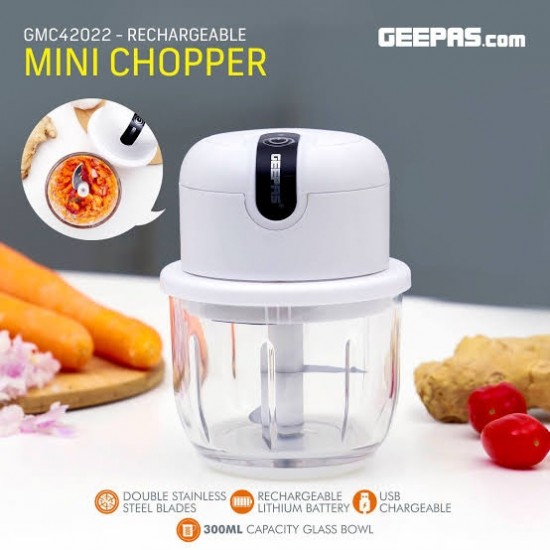 GEEPAS GMC42022 STAINLESS STEEL CUTTER RECHARGEABLE MINI CHOPPER 300ML 