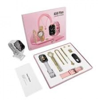 A58 Plus Smartwatch – 5-in-1 Set with Elegant Gold Jewelry for Women