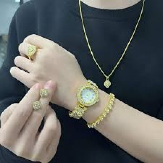 A58 Plus Smartwatch – 5-in-1 Set with Elegant Gold Jewelry for Women