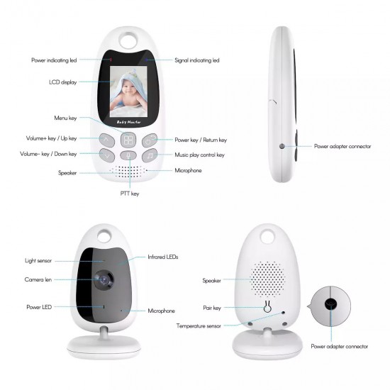 Andowl Wireless Baby Intercom Q-SX903 with Camera & 2" Screen with Two Way Communication & Lullabies