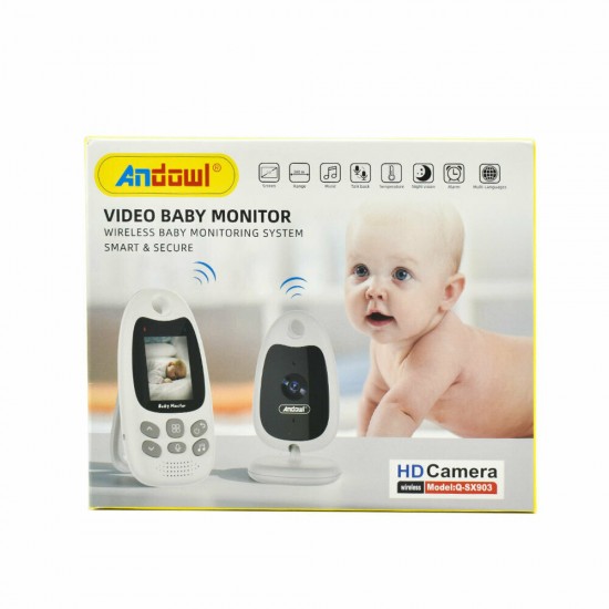 Andowl Wireless Baby Intercom Q-SX903 with Camera & 2" Screen with Two Way Communication & Lullabies