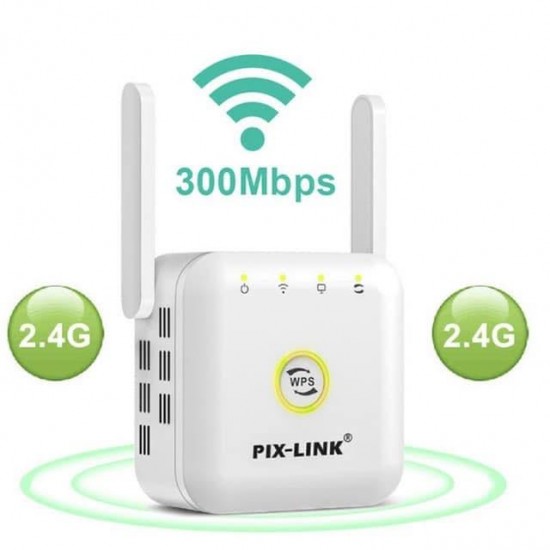 Wifi Signal Booster PIXLINK WR22 300M Wireless 2 Antennas 2.4GHz with Ethernet Port WPS