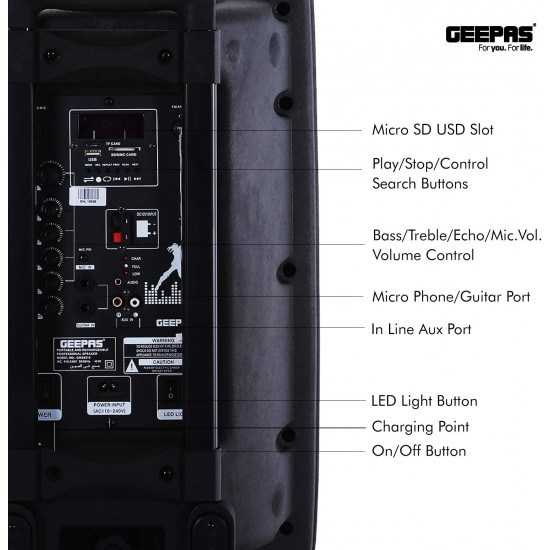 Geepas GMS8519, Rechargeable Trolly Speaker