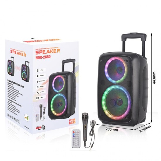 NDR-2680 6.5 and 8 Inch Trolley Speaker Wireless Active Loudspeaker with Light