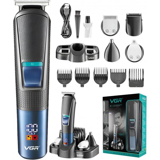 VGR V-108 Professional 10 in 1 Grooming Kit with LED Display, All in one Trimmer for Men,Suitable for Face, head, Nose