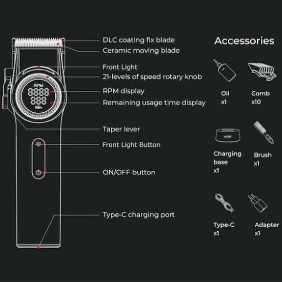 VGR V-001 Professional Hair Clipper – Durable Metal Body & Long Battery Life