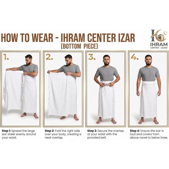  Men's Ihram for Hajj & Umrah – 2-Piece 100% Cotton Set, Soft & Breathable